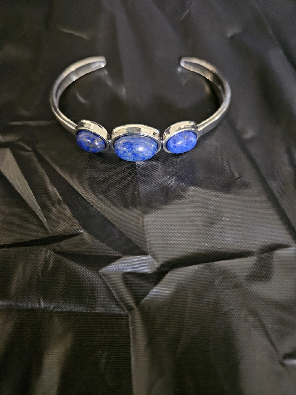 Silver Cuff Bracelet with Blue Stone Accents